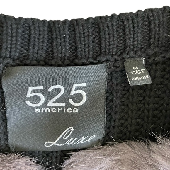 525 America Luxe Gray Rabbit Fur Open Front Vest With Chunky Knit Back Luxury M - Picture 9 of 16
